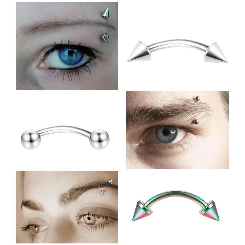 FINREZIO 1Pc 16G Eyebrow Rings Lip Ring Barbell Curved Ring Tragus Daith Rook Earring Piercing Jewelry for Women Men