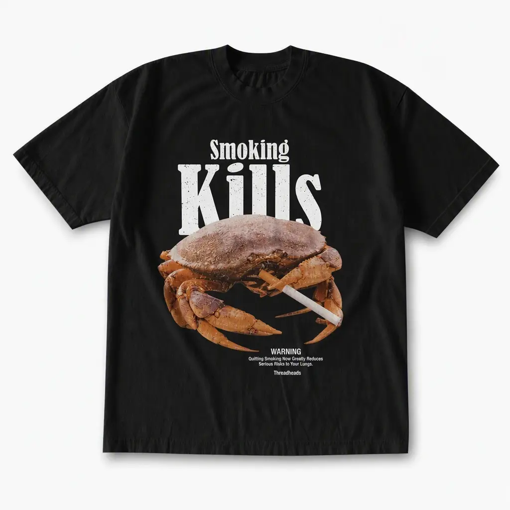 Gildan Men's and Women's T-shirt, Vintage Style Smoking Kills Graphic Tee, Unisex Casual Top, Funny Crab Meme Shirt, Sarcastic Humor Clothes, Retro Parody Apparel, Matching Couples Outfit, Loose Fit Tee, Relaxed Fit Clothing, Unique Birthday Present