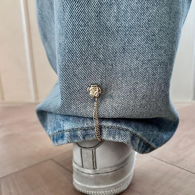 6Pcs Camellia T-Shirt Button Clips, Adjustable Clothing Hem Fixing & Cuff Adjusters, Elegant Decorative Metal Fasteners for Shirt Sleeve & Pants Hem Shortening