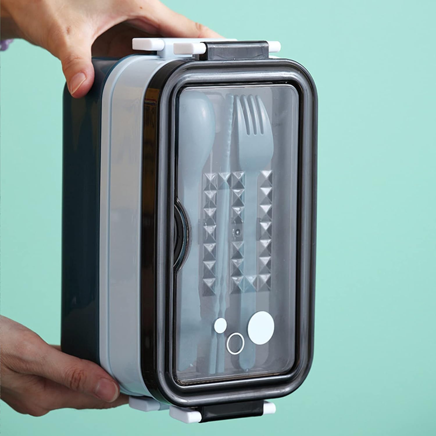 Portable Personal Lunch Box with Cutlery, Large Capacity Double Layer Insulated Lunch Box, Insulated Lunchbox Cooler, Household Kitchen Supplies for School, Office, Picnic, Traveling, Teenagers and Workers, Meal Prep Containers