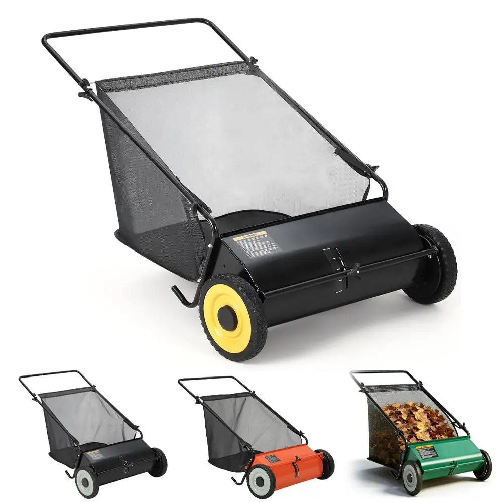 21" Manual Lawn Sweeper with 4-Brush System, 3.5 Cu.ft. Collector Bag, Adjustable Height for Leaves, Grass & Yard Debris