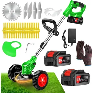 21V Cordless Weed Wacker with Wheels, 3-in-1 Electric String Trimmer, Lawn Edger & Brush , Includes 2x2.0Ah  & 3 , Lightweight Adjustable Trimmer for Thick Weeds & Small Yards