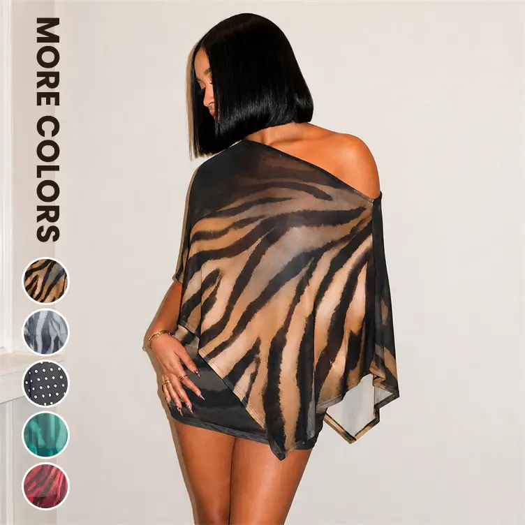 Women's Fashion Animal Print Shawl Top + Trendy Short Skirt Set, Spring & Fall Lightweight Comfortable Casual Wear, Perfect For Daily Home Outdoor Womenswear Clothes
