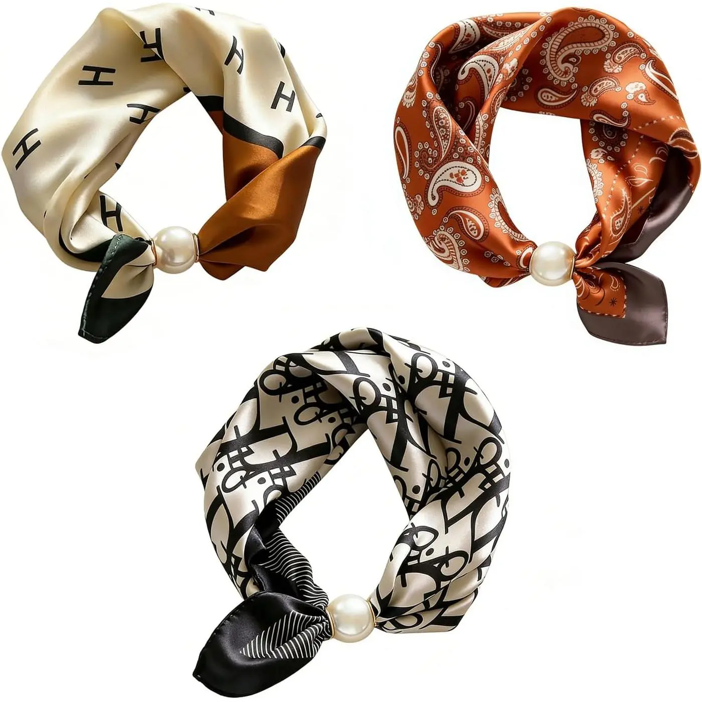 3 count  Clasp Satin Scarf Elegant Ladies  Decoration | Silk Scarf Necklace for Woman Glossy  Wrap for Office Commute, Lightweight Fashion Accessory