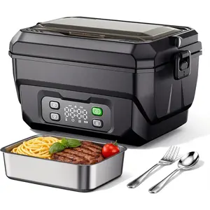 Portable Heated Lunch Box, Self Heating 1500ml  Warmer Lunch Box with Timer Delay, 140?-176? Adjustable Temp, 22500mAh Leakproof Electric Lunch Box for Work, , Travel