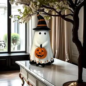 Halloween Witch Hat Pumpkin Statue, Durable Resin Material, Perfect for Holiday Home & Garden Decorations, Unique Halloween Ornament