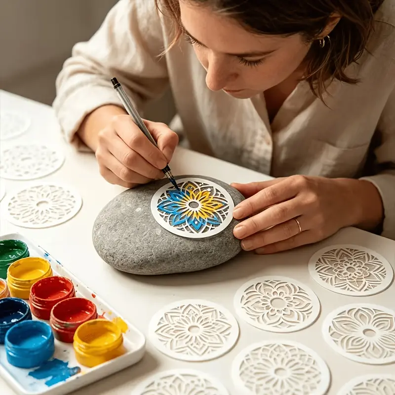 42pcs Circular Mandala Stencils with Hollow Templates - Suitable for Rock, Wall & Furniture Decoration, Rock Art Projects, DIY Crafts, Murals - for &
