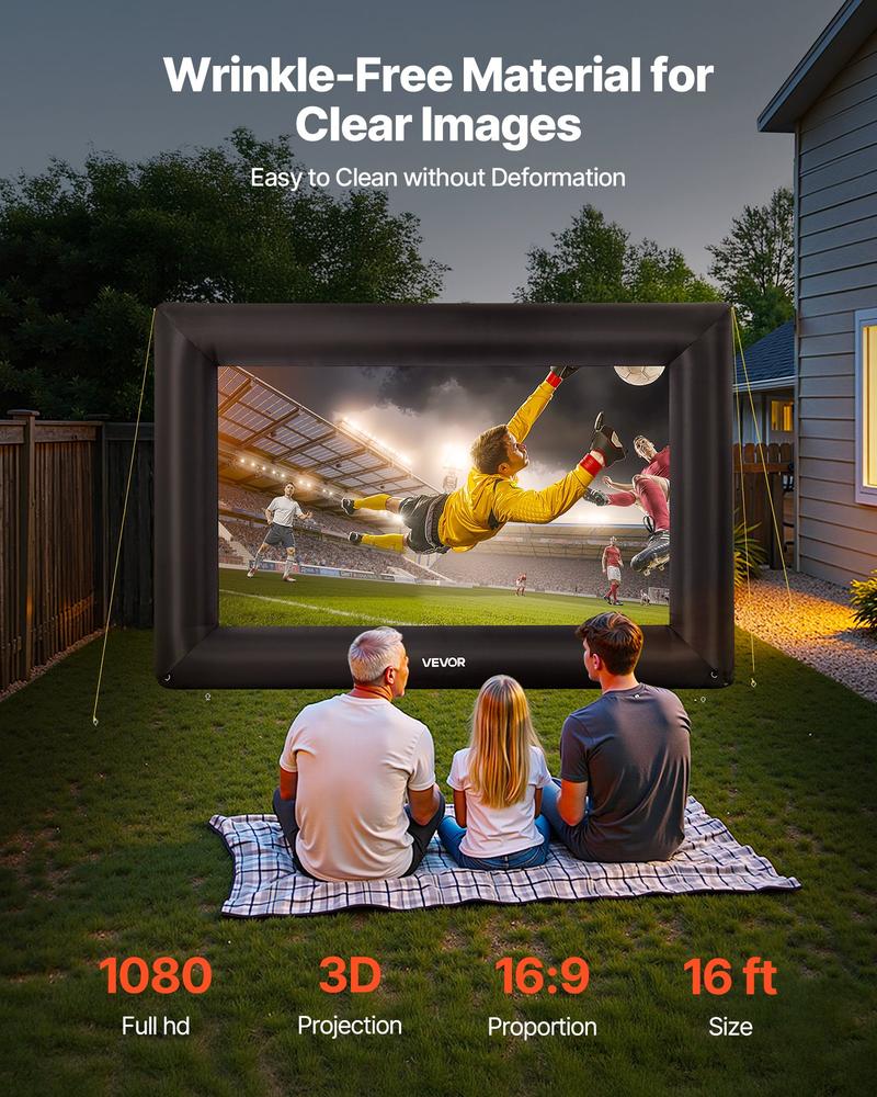 VEVOR 16FT Inflatable Projector Screen, Inflatable Movie Screen Outdoor with 250W Air Blower Projector Screen Oxford Fabric Material Blow Up Screen for Outdoor Backyard, Home Theater, Theme Party
