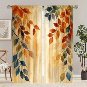 2-piece set. Painted autumn leaves patterned semi-transparent curtains, rod bag curtains. Suitable for living room, bedroom and home decoration. Hand washable and machine washable.