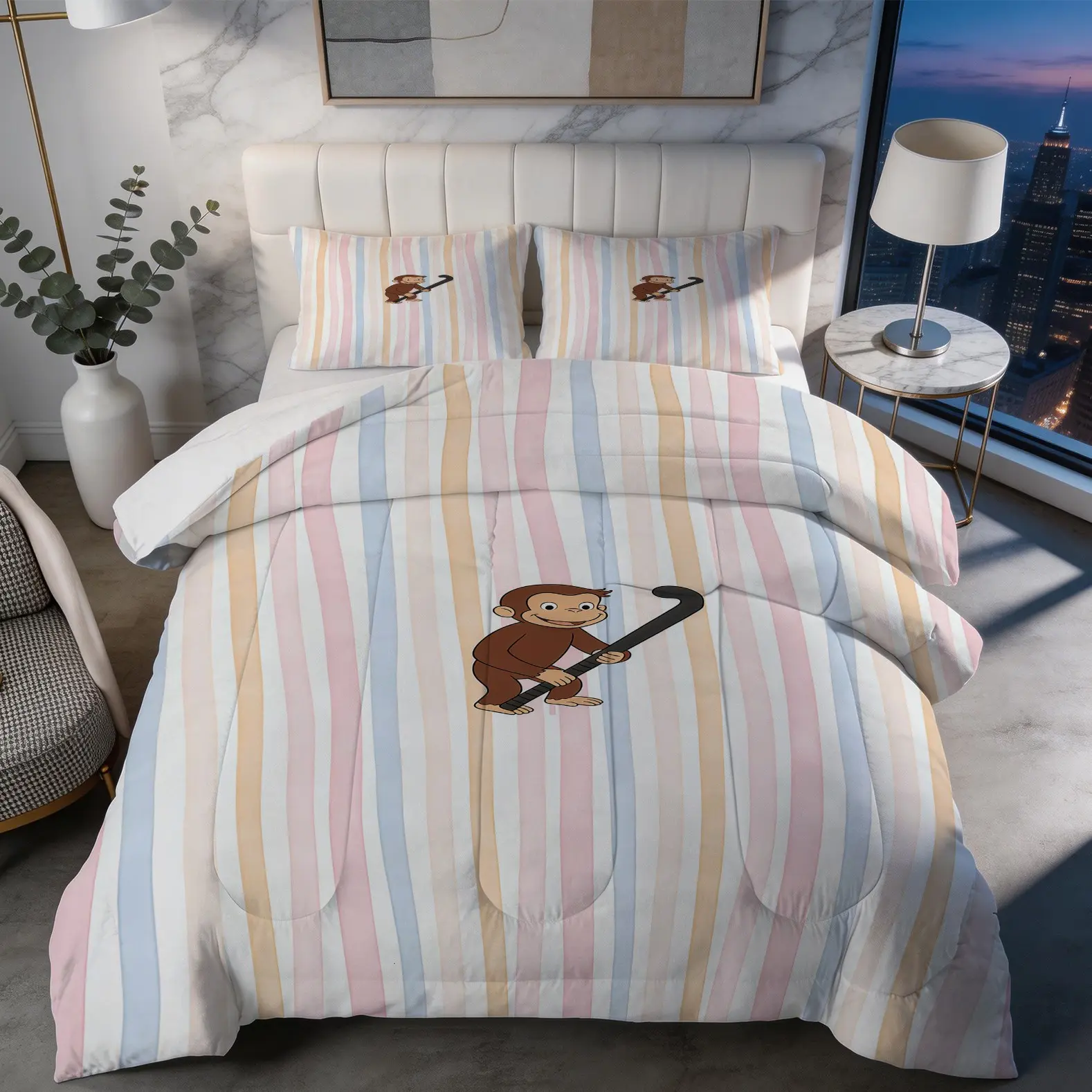 Monkey Pattern Comforter Set, Including 1 Comforter And 1 Or 2 Core-Free Pillowcases, Suitable For Home Or Dormitory Decoration, Very Suitable For Life And Holiday Gifts