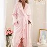 Women's Elegant Ruffle Long Sleeve Bathrobe, French Terry Warm Robe with Pockets, Fall & Winter Thick Fitted Loungewear Homewear Nightwear, Soft Bathrobe Sleepwear #GLOBAL PICKS