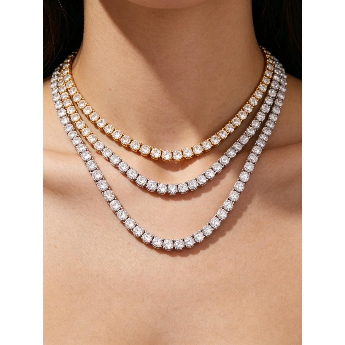 3/4/5MM Spring Buckle Iced Out Full Moissanite Tennis Chain Necklace – Gold Silver Color Hip Hop Jewelry Bling Men Women