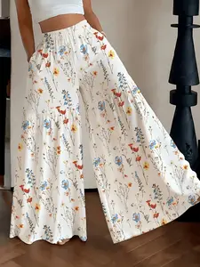 Women's Casual Lightweight Floral Wide Leg Pants, Comfortable Loose Fit, Suitable for All Seasons, Perfect for Outdoor Activities