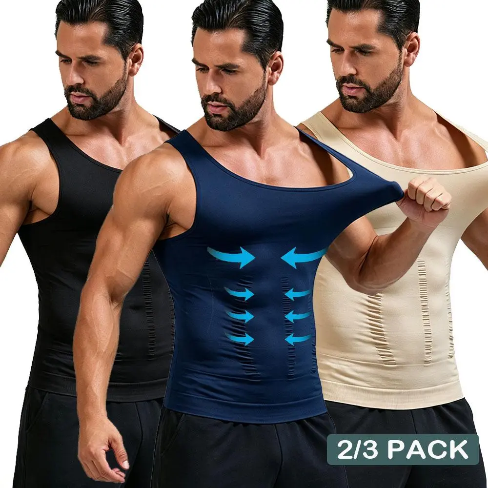 2/3 Pack Menswear Compression Shapewear Vest Tank Top UnderwearSleeveless Breathable Tummy Control