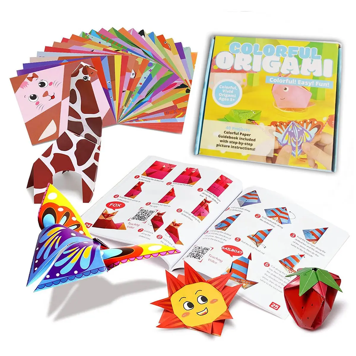 Origami paper Fun Kit with 40 projects,80 Sheets and Instructions, Perfect for Beginners and Enthusiasts, Creative Paper Folding Set