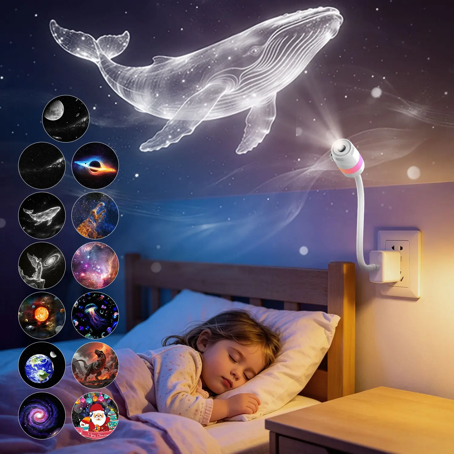 2-In-1 USB Galaxy Night Light Projector, Multi-Color LED Starry Sky Lamp, Portable 360° Rotating Space Projection, Home Car Decor Gift (1 Lamp + 13 Pieces Discs)