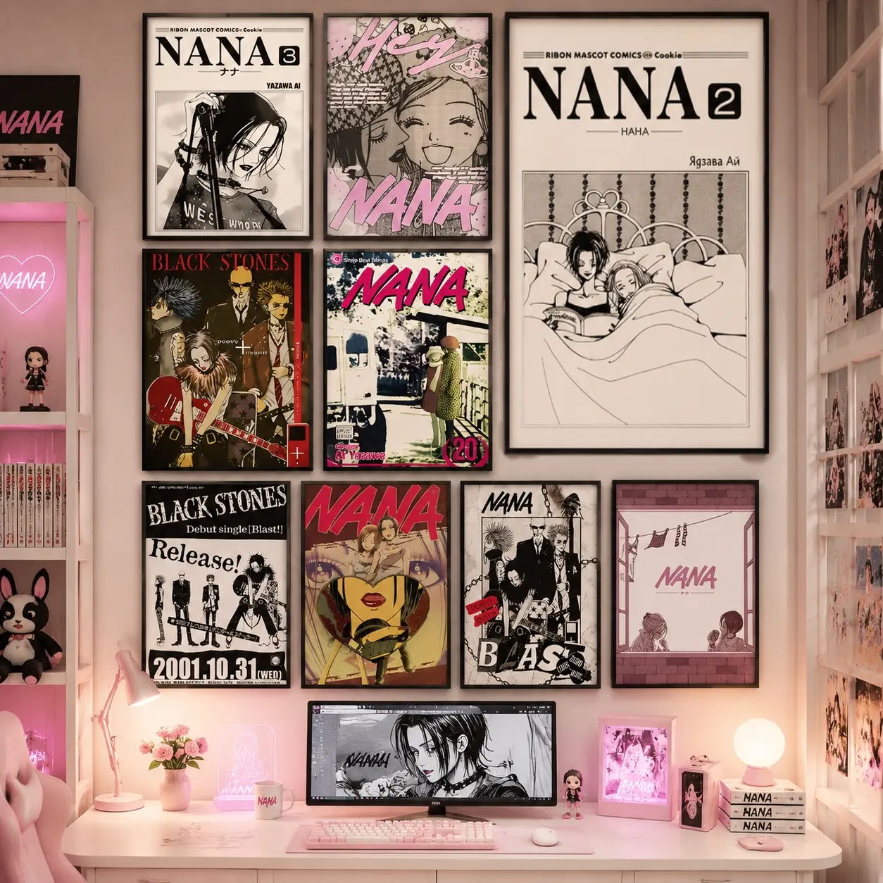 Nana Anime Canvas Poster, Vintage Japanese Girl Manga Wall Art Print, Aesthetic Room Decor for Bedroom Living Room Dorm, Anime Fan Holiday Gift