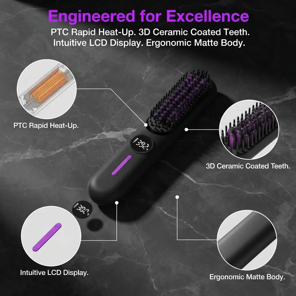 Portable Cordless Hair Straightener Brush, 2 in 1 Hair Straightening & Curling Styling Tool, USB Rechargeable Hot Brush for Home, Office, School & Travel, Viral Trending Hair Styling Product