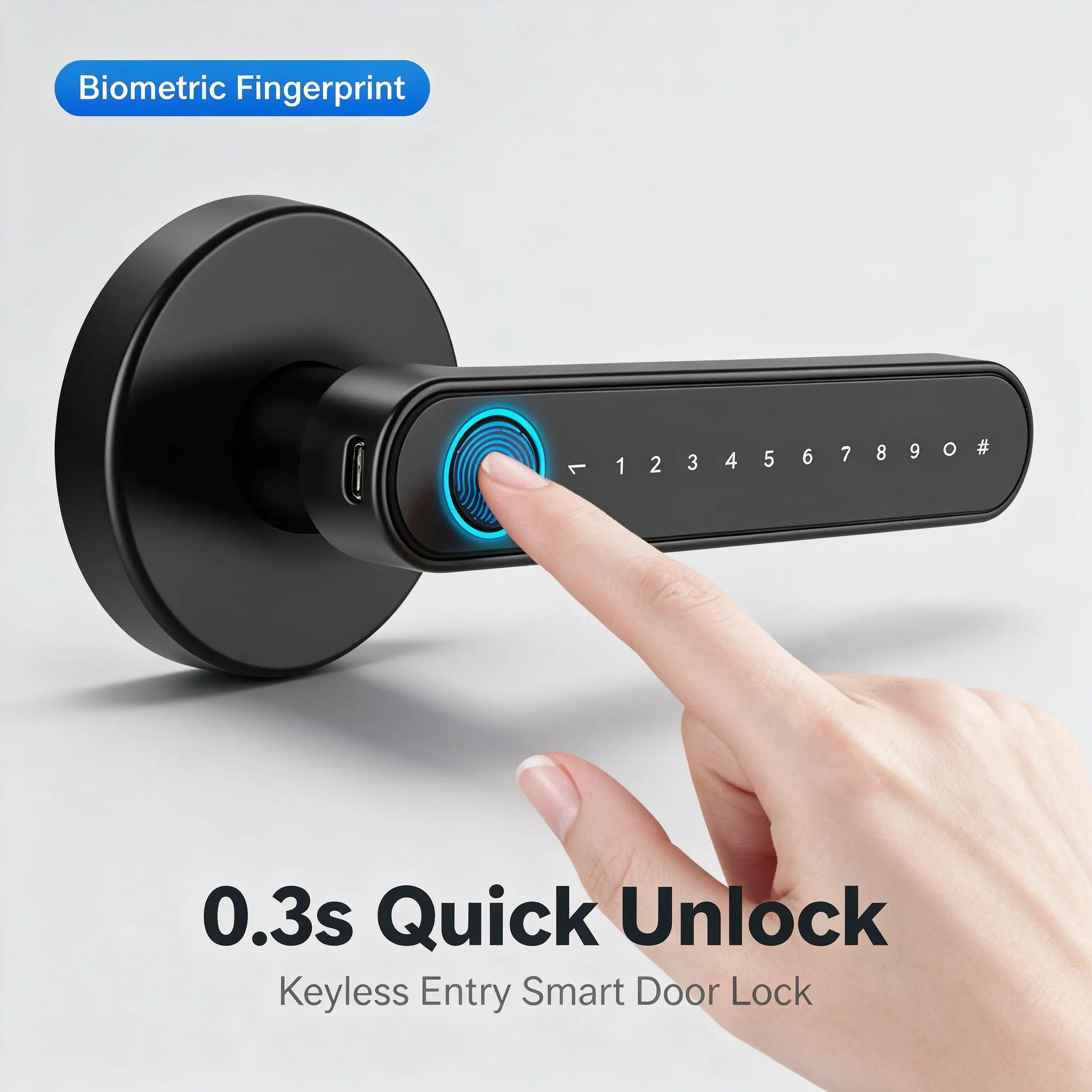 Fingerprint Door Lock- Smart Door knob,biometric Door Lock，with passcode keypad keyless Entry Door Handle，for Bedroom Home Hotel Office Apartment (Black with APP)