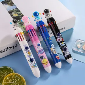 Astronaut Ten-Color Ballpoint Pen, Student Notebook 10-Color Pen, Creative Spaceman Push Button Multicolor Pen, 4/1 Pack