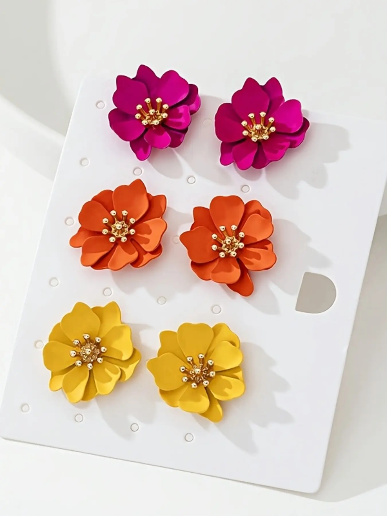 3 Pairs Women's Fashion Hoop Earrings, Cute Colorful Dopamine Style, Twin Layer Flower Design, Perfect for Daily Wear, Parties, Dates