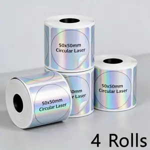 4 rolls 40x30mm/50x50mm holographic silver labels, for Phomemo M110/M120/M200/M221/P50. Barcode labels, holographic design, self-adhesive.