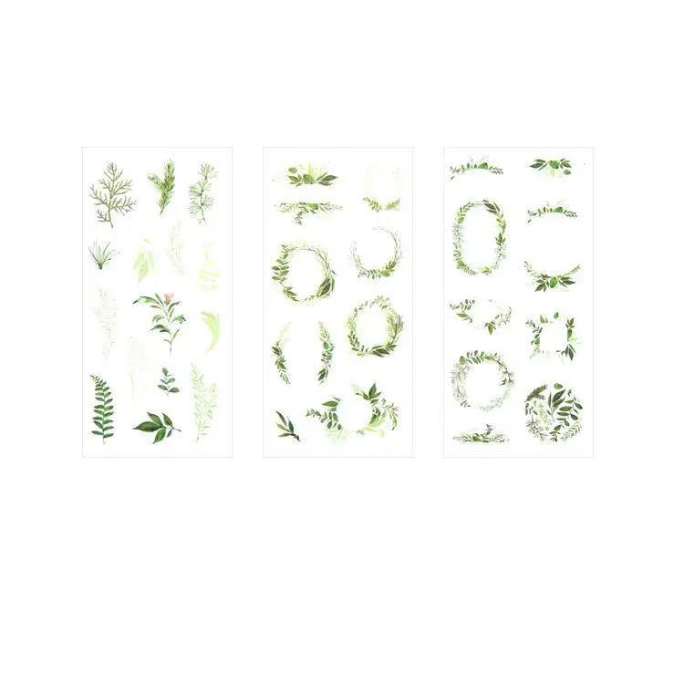 6Sheets/Pack Bright Green Leaves Decoration Scrapbooking Stickers Transparent PVC Stationery Diary Stickers