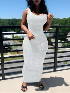 Women's All Over Print U Neck Bodycon Dress, Casual Sleeveless Long Dress for Summer, Ladies Clothes for Daily Wear Womenswear