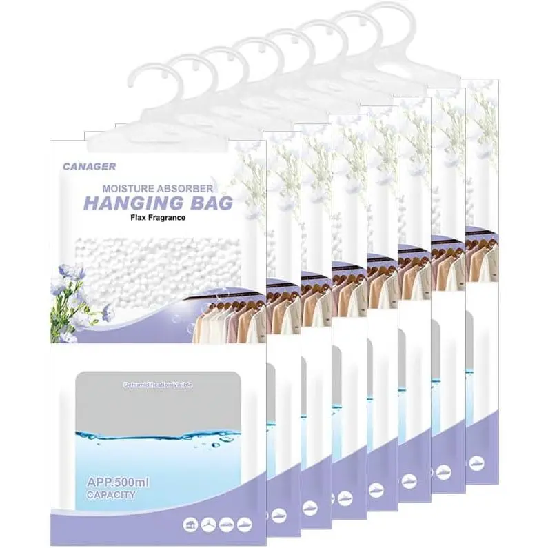 Hanging Type Synthetic Flax Moistureproof Desiccant Bags - Closet Dehumidifier for Closet Users, 8 Packs, 12.5oz Moisture Control Absorber