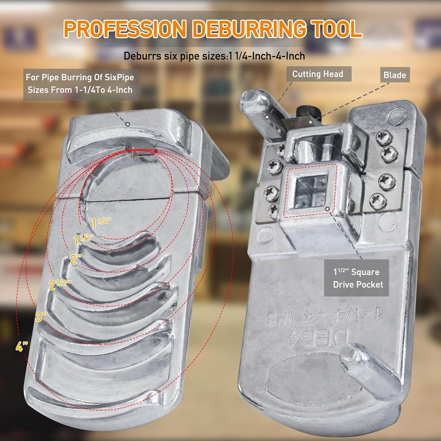 PVC Pipe Reamer Deburring Tool for Plastic PVC Pipe,Professional PVC Pipe Outside Reamer Deburrs Six Pipe Sizes 1 1/4-Inch-4-Inch,Pipe Reamer PVC Chamfer Tool for Deburring PVC Pipe CPVC ABS