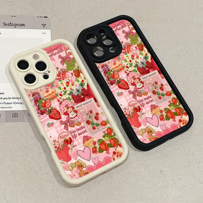 Phone Case for Sam iPhone 17 16 E Pro Max 15 Plus 14 13 12 11 XS XR Strawberry Shortcake Collage Shockproof TPU Bumper Lightweight Anti-Scratch Cover