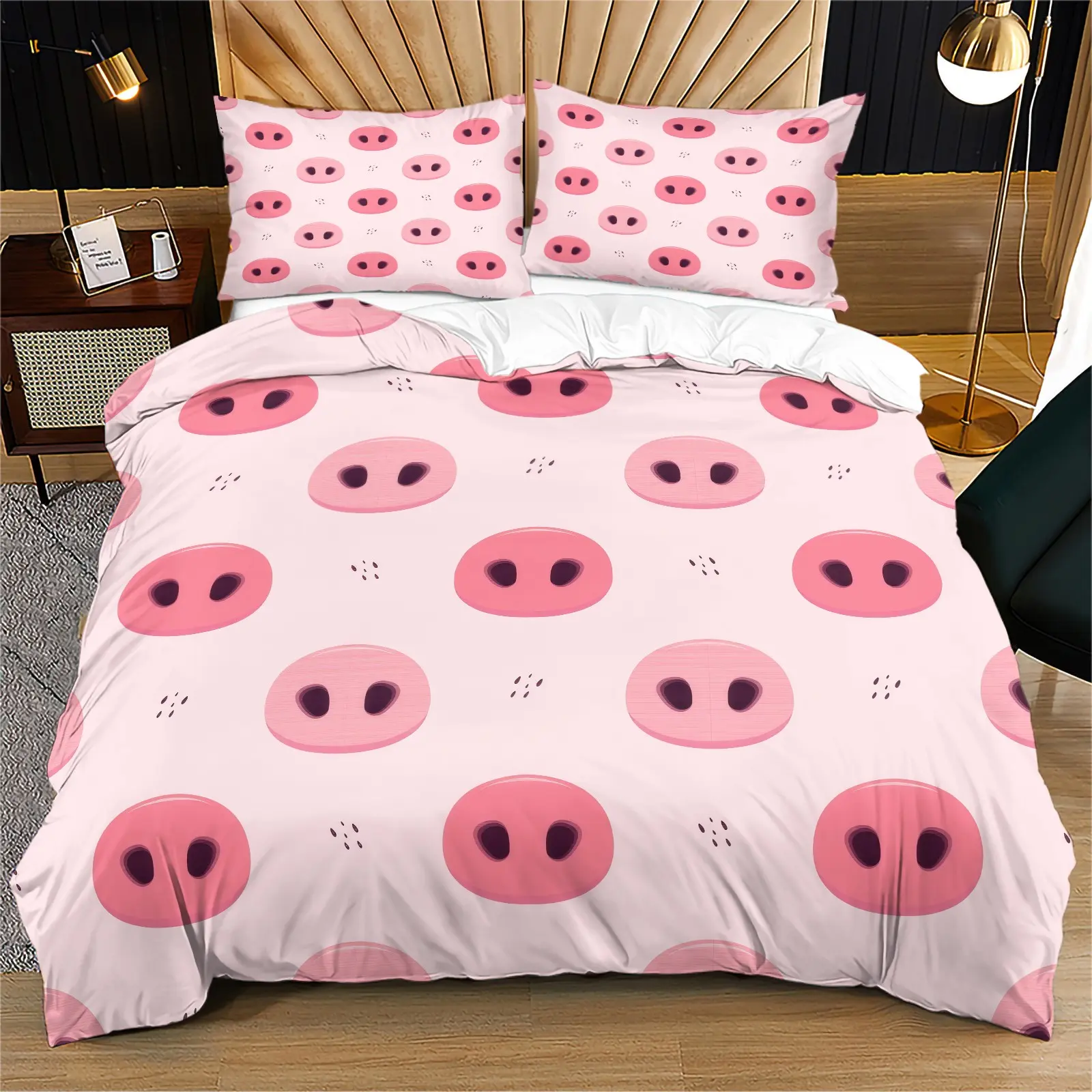 Cute Pig Nose Pattern Duvet Cover Set, Soft And Comfortable Bedding Set (1 Duvet Cover + 1/2 Pillowcase, No Filler Included), Suitable For Girls, Teenagers, Adults, Guest Rooms, Dormitories, And Master Bedroom Scenarios