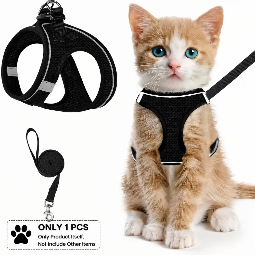 Escape Proof Cat Harness with Reflective Leash, Adjustable Pet Vest for Cats & Small Dogs, Comfortable Walking Harness for Outdoor Use