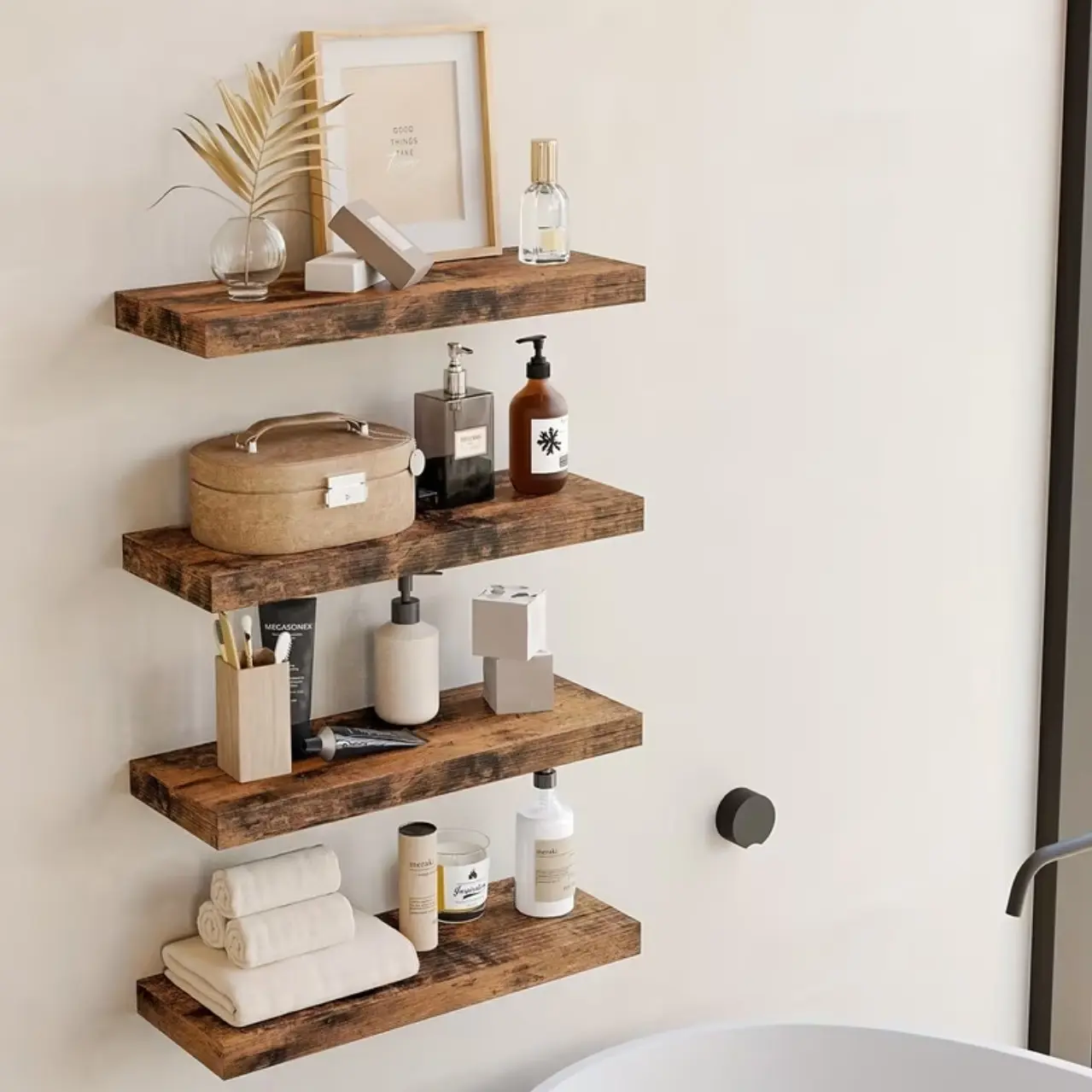 Wall-Mounted Storage Rack Set of Four, Elegant Home Decor for Living Room, Dining Room, Office, TV Wall Organizer, Stylish Bookshelf