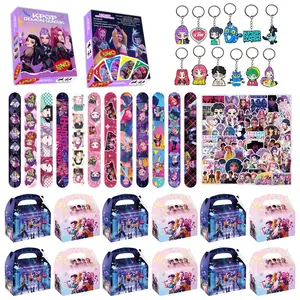 5 Korean cartoon girl group party gifts, perfect as party favors, including 12 cartoon gift bags, 12 bracelets, 120 game cards, 50 cartoon fridge stickers, and 12 keychains—everyone gets their own special gift