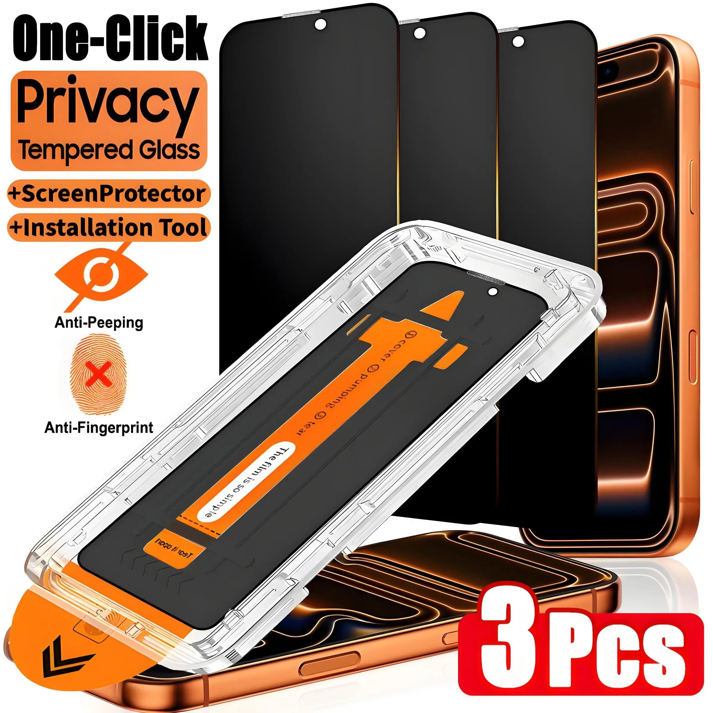 3-Pack Privacy Protection Tempered Glass Screen Protector, Privacy Screen Guard for iPhone 17/16/15 Pro Max 17 Air 16/15/14 Plus 14/13/12/11 Pro, Dust-Proof Installation, One-Touch Setup, Compatible with Phone Cases