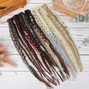 2 PCS Boho Clip-In Beaded & Charms Hair Extensions, 20" Synthetic Hair Extensions for Festival, Cosplay Use (Bag Accessories for Luggage & Bags)