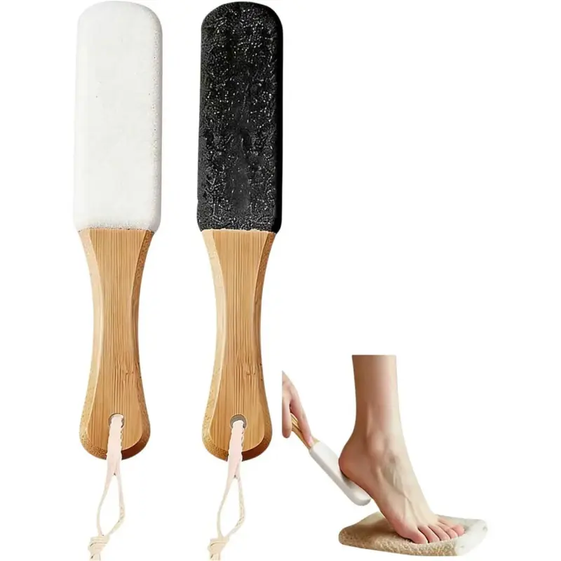 2-Pack Professional Pedicure Foot File with Wooden Handle & Pumice Stone - Callus Remover for Feet & Hands, Foot Scrubber for Dead Skin, Dry Rough Feet, Cracked Heels and Corns