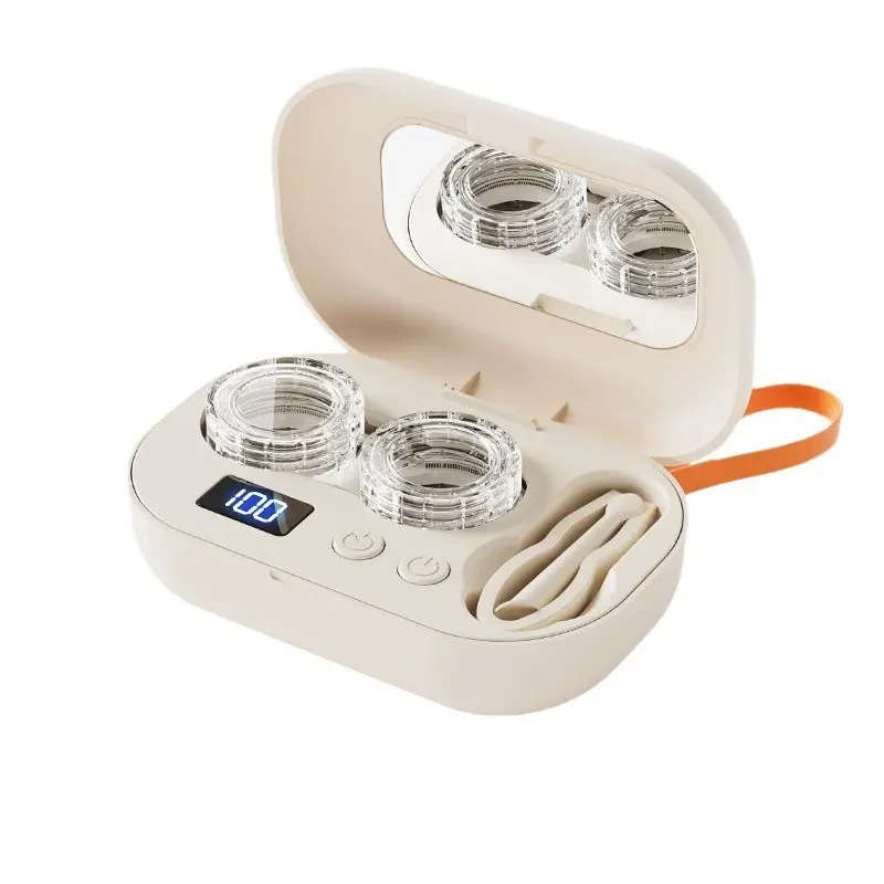Ultrasonic Contact Lens Cleaner, Portable Rechargeable Lens Washing Case, 18000 Times High Frequency Vibration & Timing Display, Automatic Cleaning Machine for Soft Hard Contact Lenses Daily Care