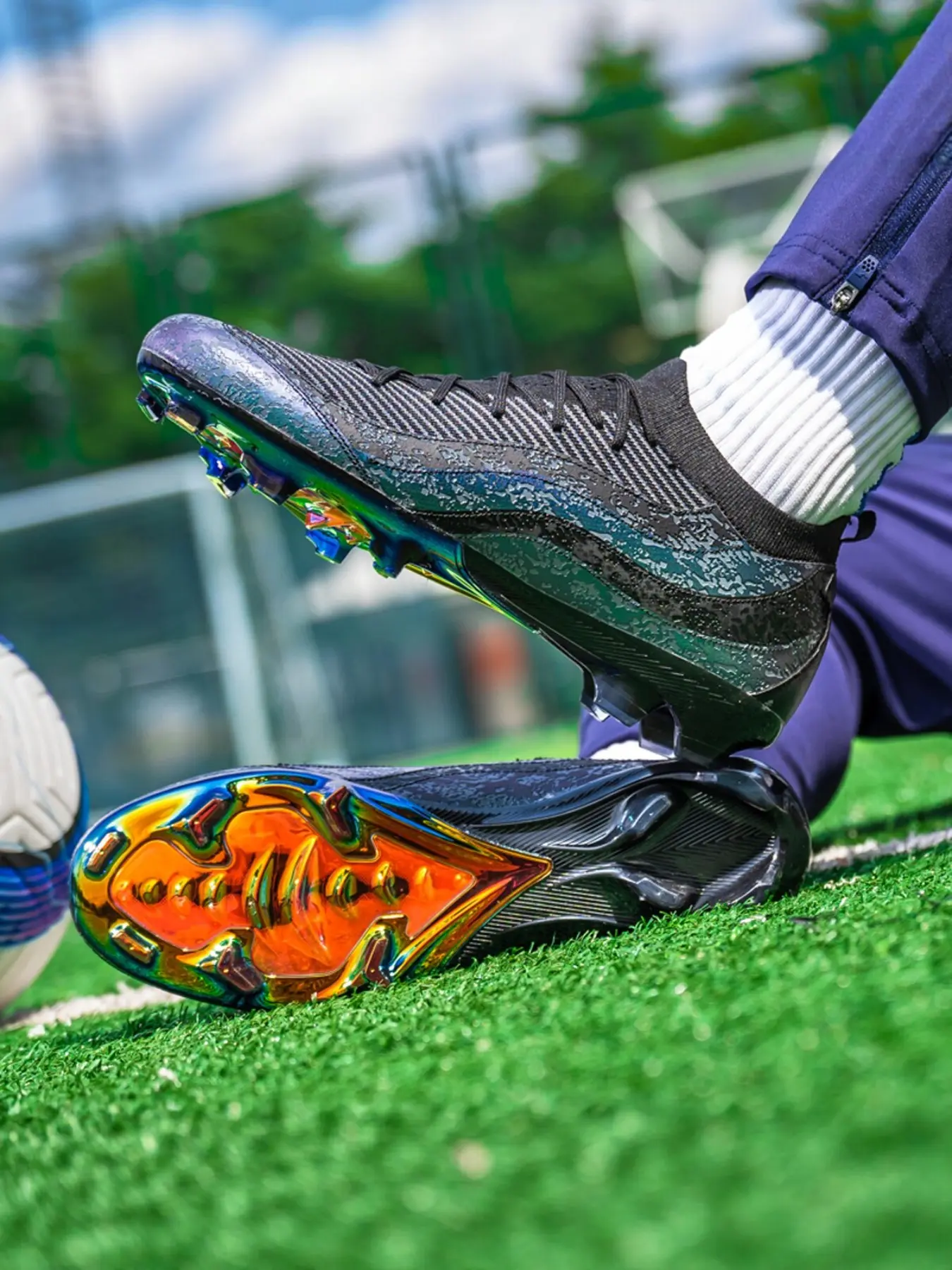 Unisex Soccer Cleats for Adults & Youth, Durable PU/tpu Design, Geometric Pattern, Sporty Style, All-Season Training Shoes