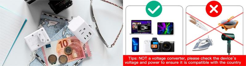 F-APT23  2 Pack European Travel Plug Adapter, International Power Plug Adapter with 3 Outlets 3 USB Charging Ports(2 USB C), Type C Plug Adapter Europe Travel Essentials to Spain Italy France