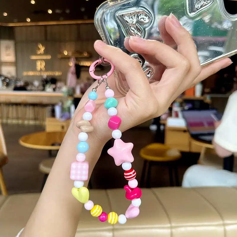 2 New Girl Heart Dopamine Phone Chains, DIY Bead Keychains, Bag Cup Charms, Spring Clip Keychain, Perfect Gift for Halloween and Christmas