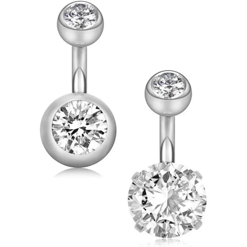 YHMM 14G 6mm Short Bar, 10mm Normal Bar Stainless Steel Belly Button Rings Round Cubic Zirconia Navel Barbell Stud Body Piercing