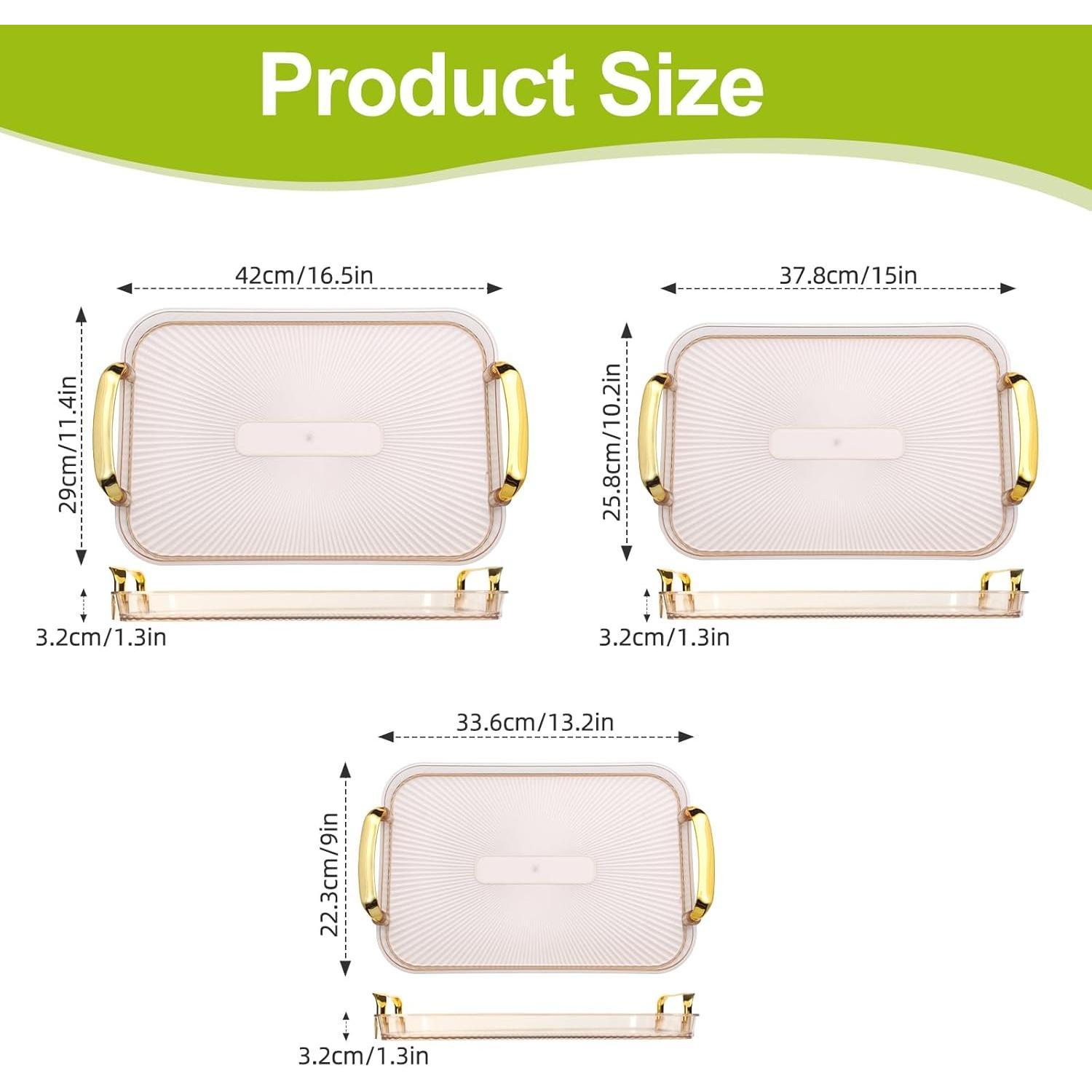 3 Pack Serving Tray with Handles, Stackable  Trays for Serving , Plastic Serving Platters for Party, Charcuterie, Fruit, Appetizer,