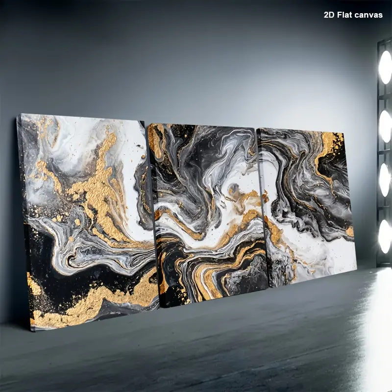 [2D Plane] A set of three 2D plane canvases, designed with a rotating marble texture. This canvas wall art comes with a frame and can be hung directly. It is perfect for decorating rooms, offices, homes, and bathrooms, and can also be used as a multi-purp
