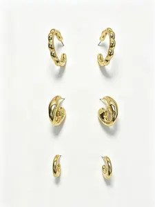 Must-Have 3pcs C-Hoop Earrings, Beaded & Twisted Design, Hypoallergenic, Elegant Style, Stackable Jewelry Set
