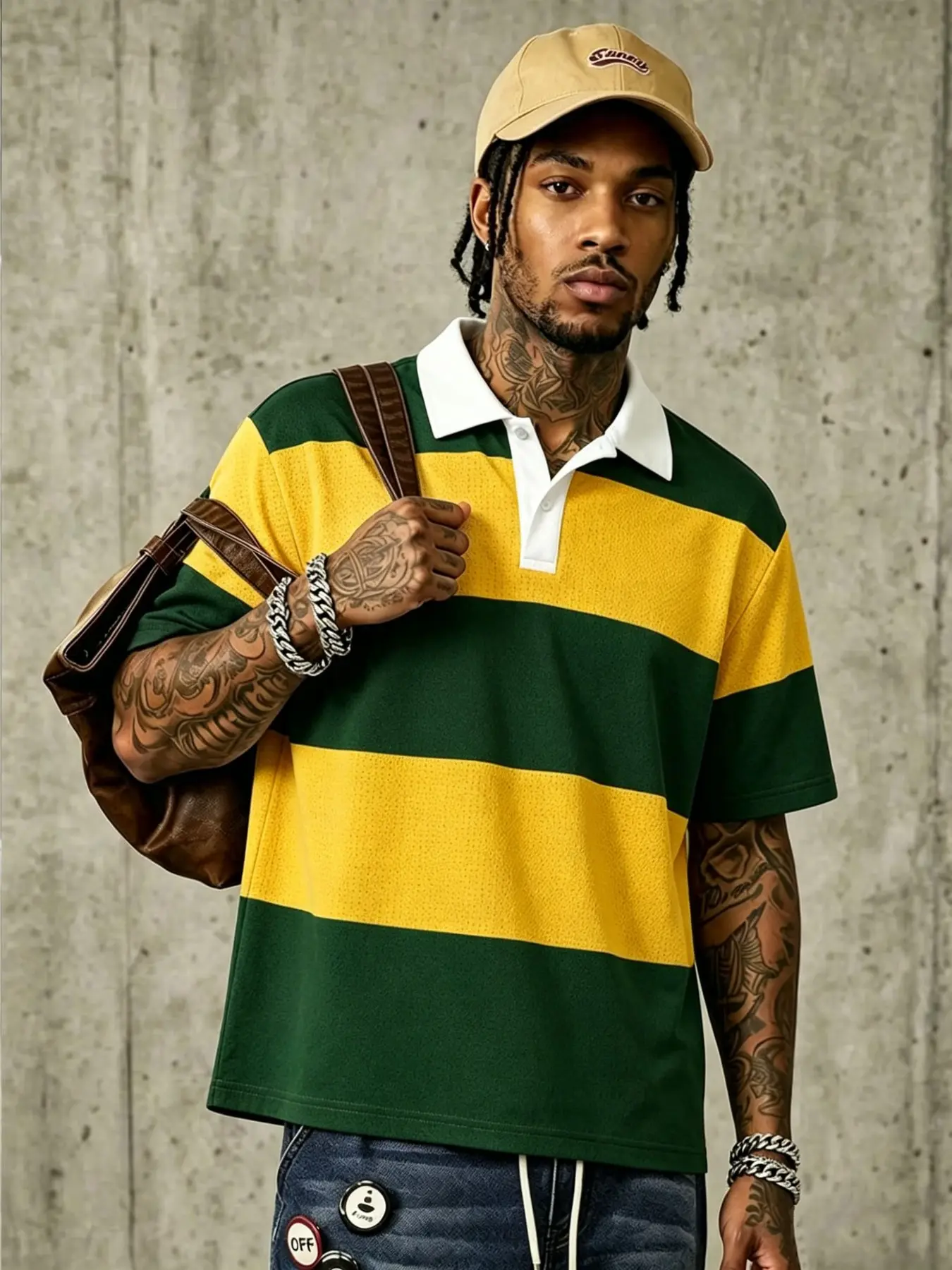 Breathable Striped Polo Shirt, Summer Polo Shirts, Loose-Fit Long Sleeve, Retro Vintage Street Style, Ideal for Jeans & Workwear, Summer Fashion Trend