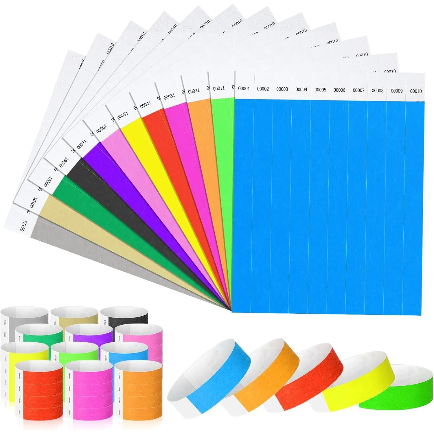 1200 count 3/4'' Wristbands 1 to 1200 Consecutive Numbers 12 Colored Wristbands  Paper Bracelets for Events Concert Festival Admission Party(Bright Colors)