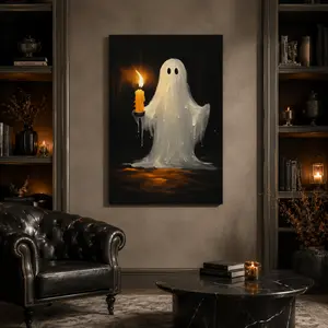 1 PC Canvas Print Art, Modern Vintage Style Halloween Ghosts Candle, Room Decor Wall Poster, Living Room Sofa Background Decoration-2D, Halloween Wall Art, Ghost Wall Decor, Spooky Decor, Gothic Room Decor, Canvas Prints