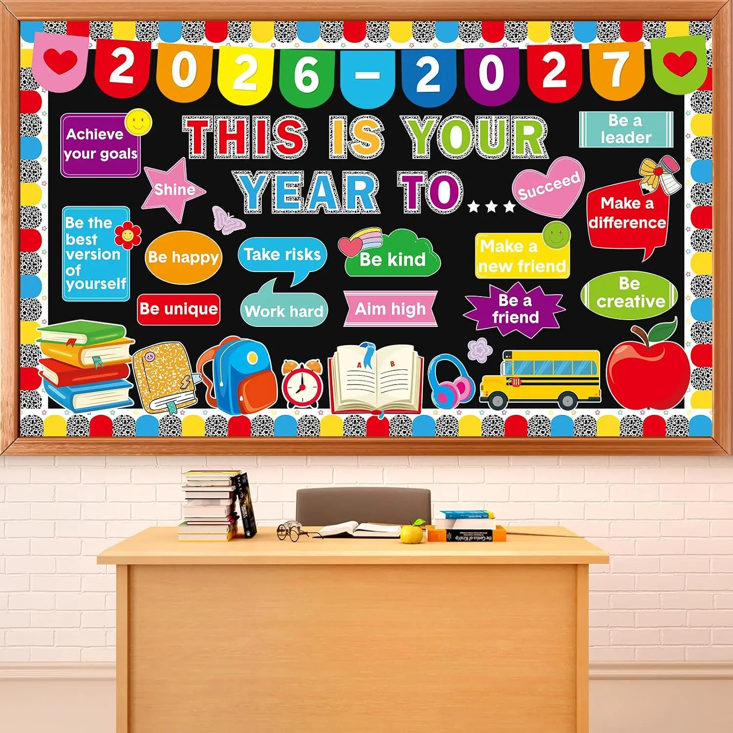 Inspirational Cutout Letters Bulletin Set, Motivational Classroom Wall Decoration, Positive Affirmation Composition Notebook-Themed Decor for School Welcome & Office Chalkboard Use, Motivation, Inspirational Quotes